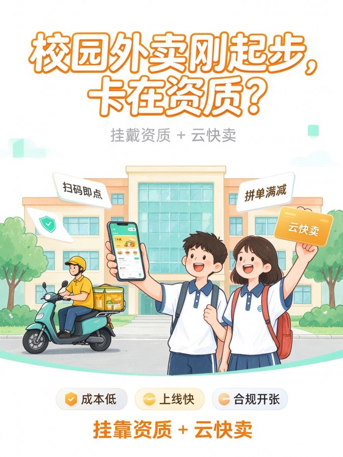 校园外卖怎么起步?挂靠平台资质+云快卖,小投入就能开张