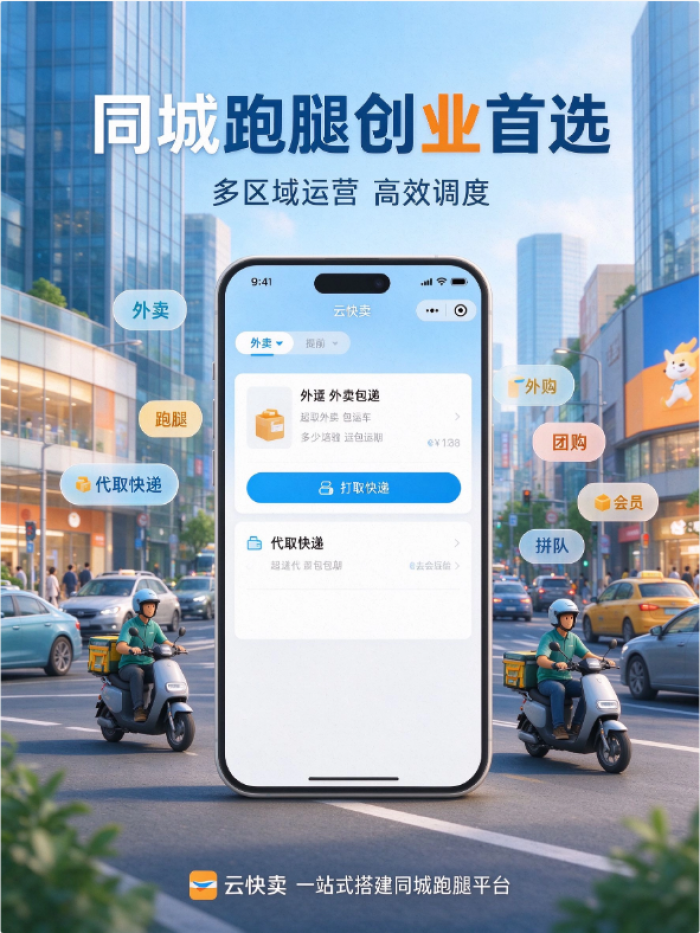同城外卖跑腿小程序怎么做？云快卖助力搭建多区域跑腿平台